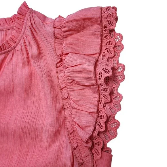 Staccato New Coral Pink Blouse Short Ruffled Sleeves Size L - Picture 9 of 15